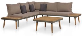 4 pcs conj. lounge jardim c/ almofadões acácia maciça castanho