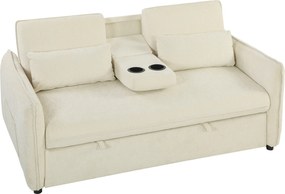 HOMCOM 3-in-1 Sofá-cama ajustável, dois lugares com porta-copos, encosto regulável e bolsos laterais, Bege | Aosom Portugal