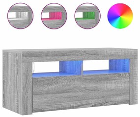 Móvel de TV com luzes LED 90x35x40 cm cinzento sonoma