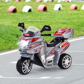 Mota de passeio para crianças Moto elétrica 6 V Brinquedo com 3 Rodas Música embutida Focos para frente e para trás cinzenta