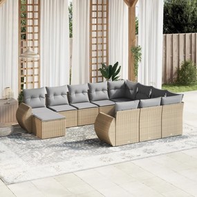 11 pcs conjunto sofás de jardim c/ almofadões vime PE bege