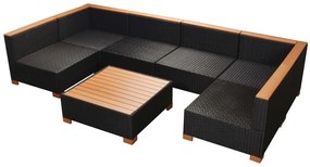 7 pcs conjunto lounge de jardim c/ almofadões vime PE preto