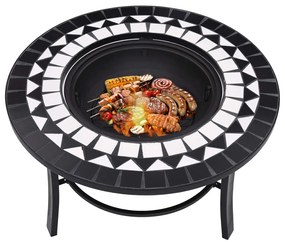 Braseira em mosaico 68 cm cerâmica preto e branco