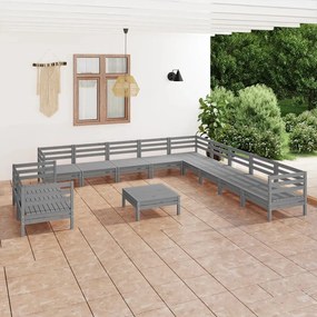 vidaXL 12 pcs conjunto lounge de jardim pinho maciço cinzento