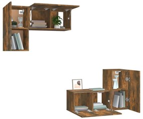 Conjunto móveis de TV 4 pcs madeira processada carvalho fumado
