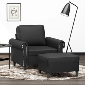 vidaXL Poltrona com apoio de pés couro artificial 60 cm preto