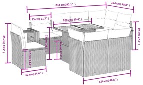 9 pcs conjunto de sofás p/ jardim c/ almofadões vime PE preto