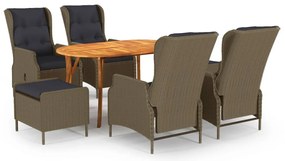 vidaXL 7 pcs conjunto de jantar de jardim castanho