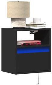 vidaXL Mesa de cabeceira de parede com luzes LED preto