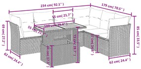 7 pcs conjunto de sofás p/ jardim c/ almofadões vime PE preto