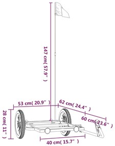 Reboque para bicicleta 122x53x28 cm ferro preto
