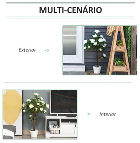 Planta artificial de 90 cm Rosa branca realista com 21 flores e 350 folhas Pote de cimento incluído para interior e exterior