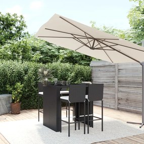 vidaXL 5 pcs conjunto de bar p/ jardim c/ almofadões vime PE preto