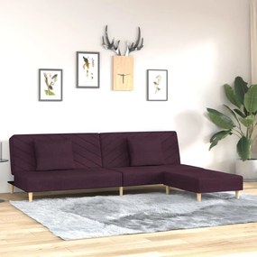 vidaXL Sofá-cama de 2 lugares com 2 almofadas/apoio de pés tecido roxo