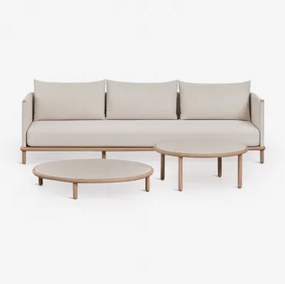 Conjunto De Jardim Com Sofá De 3 Lugares E 2 Mesas De Centro Redondas Em Madeira De Acácia Olivia Gardénia Branco & Marrom Acácia Claro - Sklum