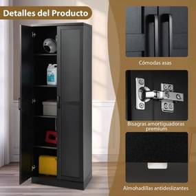 Armario armazenamento multifuncional com 2 portas e 5 estantes ajustáveis 59 x 43,5 x 178 cm Preto