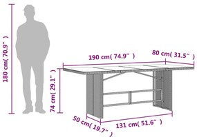 7 pcs conjunto de jantar p/ jardim c/ almofadões vime PE cinza