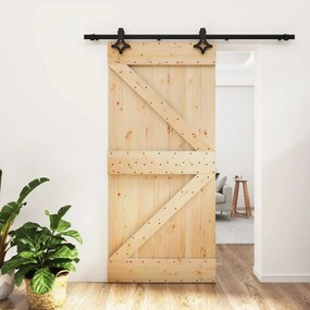 vidaXL Porta de correr com ferragens 95x210 cm madeira de pinho maciça
