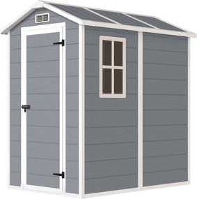 Outsunny Abrigo de Jardim Exterior Metálico de 2,1 m² 131x186x198 cm Abrigo de Jardim com Chão Janela Porta com Fechadura Cinza | Aosom Portugal