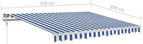 Toldo retrátil manual com LED 3,5x2,5 m azul e branco