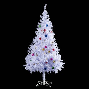 Árvore de Natal Artificial 150cm com 680 Ramos de PVC 48 Decorações Incluidas Suporte Metálico Decoração de Natal para Interiores Φ85x150cm Branco