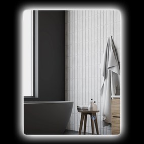 Espelho retangular de parede com iluminação LED para casa de banho, 80 x 60 cm, luminosidade regulável, branco transparente