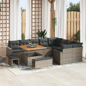 Conjunto de Sofás de Jardim vidaXL com Almofadas Cinza Rattan Poliéste