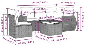 6 pcs conjunto de sofás p/ jardim com almofadões vime PE bege