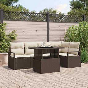 Conjunto de Sofá Jardim vidaXL de 6 Peças com Almofadas Castanho Rattan Poliéster
