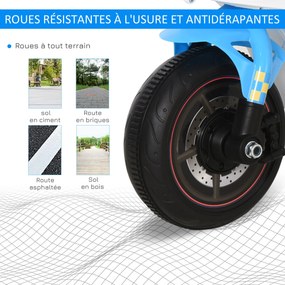 Andador  para crianças com tema de moto de corrida, efeitos sonoros e luminosos, porta-bagagens, azul e branco