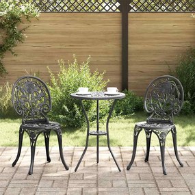 Conjunto de Bistro de Jardim com 3 Peças em Alumínio Fundido Preto