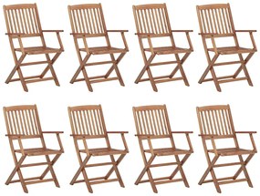 Cadeiras de exterior dobráveis 8 pcs madeira de acácia maciça