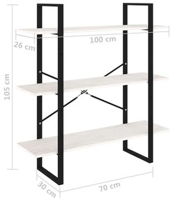 Estante com 3 prateleiras 100x30x105 cm pinho maciço branco