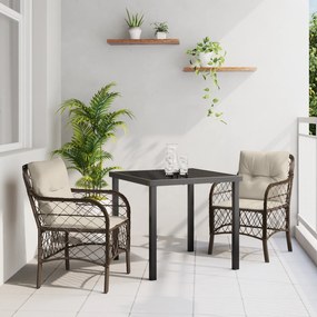 vidaXL Conjunto de Jantar de Jardim de 3 Peças com Almofadas Rattan Poliéster Marrom