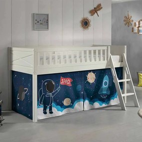 Conjunto cama alta Infantil SCOTT + cortina de brincar SPACE SHUTTLE Branca