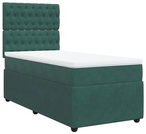 Cama com molas/colchão 90x200 cm veludo verde-escuro