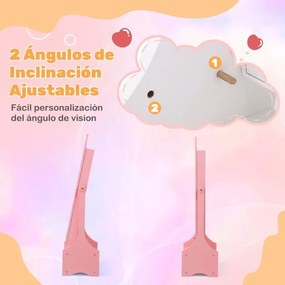 Armarios para crianças Espelho de corpo inteiro independente com arrumação para crianças com ganchos, estantes e gavetas Rosa