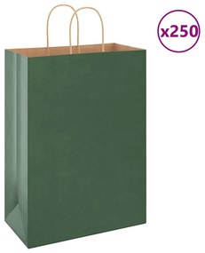 vidaXL Sacos de papel 250 unid com alças verde 32x17x44 cm