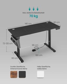 Secretária eléctrica regulável em altura 60 x 140 x (72-120) cm Preta