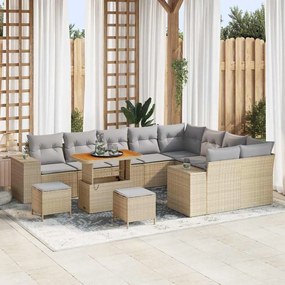 Conjunto de Sofás para o Jardim vidaXL de 12 Peças com Almofadas Beje Rattan Acácia