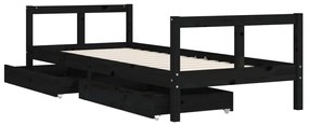 Estrutura cama infantil c/ gavetas 80x200cm pinho maciço preto