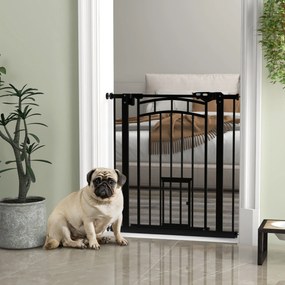 Barreira de segurança para animais com fecho automático, sem necessidade de perfuração, de 74 a 80 cm, em aço preto