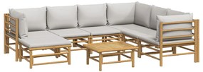 8 pcs conj. lounge de jardim bambu c/ almofadões cinzento-claro