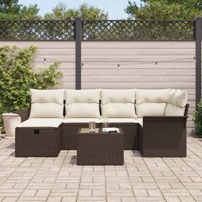 Conjunto de Sofá de Jardim de 7 Peças com Almofadas Castanho Poliratta