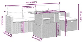 6 pcs conjunto sofás de jardim c/ almofadões vime PE preto
