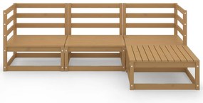 4 pcs conjunto lounge de jardim pinho maciço castanho mel