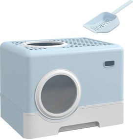 PawHut Caixa de Areia para Gatos com Pá Bandeja Removível 2 Portas Entrada Frontal e Saída Superior 52x41x38,5 cm Azul Claro | Aosom Portugal