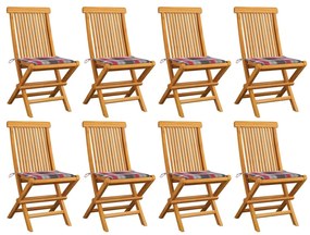 vidaXL Cadeiras de jardim c/ almofadões xadrez vermelho 8 pcs teca