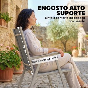 Conjunto de 4 Cadeiras de Campismo Dobráveis Cadeiras de Jardim com Tecido Textilene Respirável 58x62x97 cm Cinza Claro