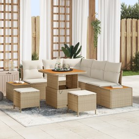 Conjunto de Sofá de Jardim vidaXL com Almofadas Bege Polirattan Acácia 8 Peças